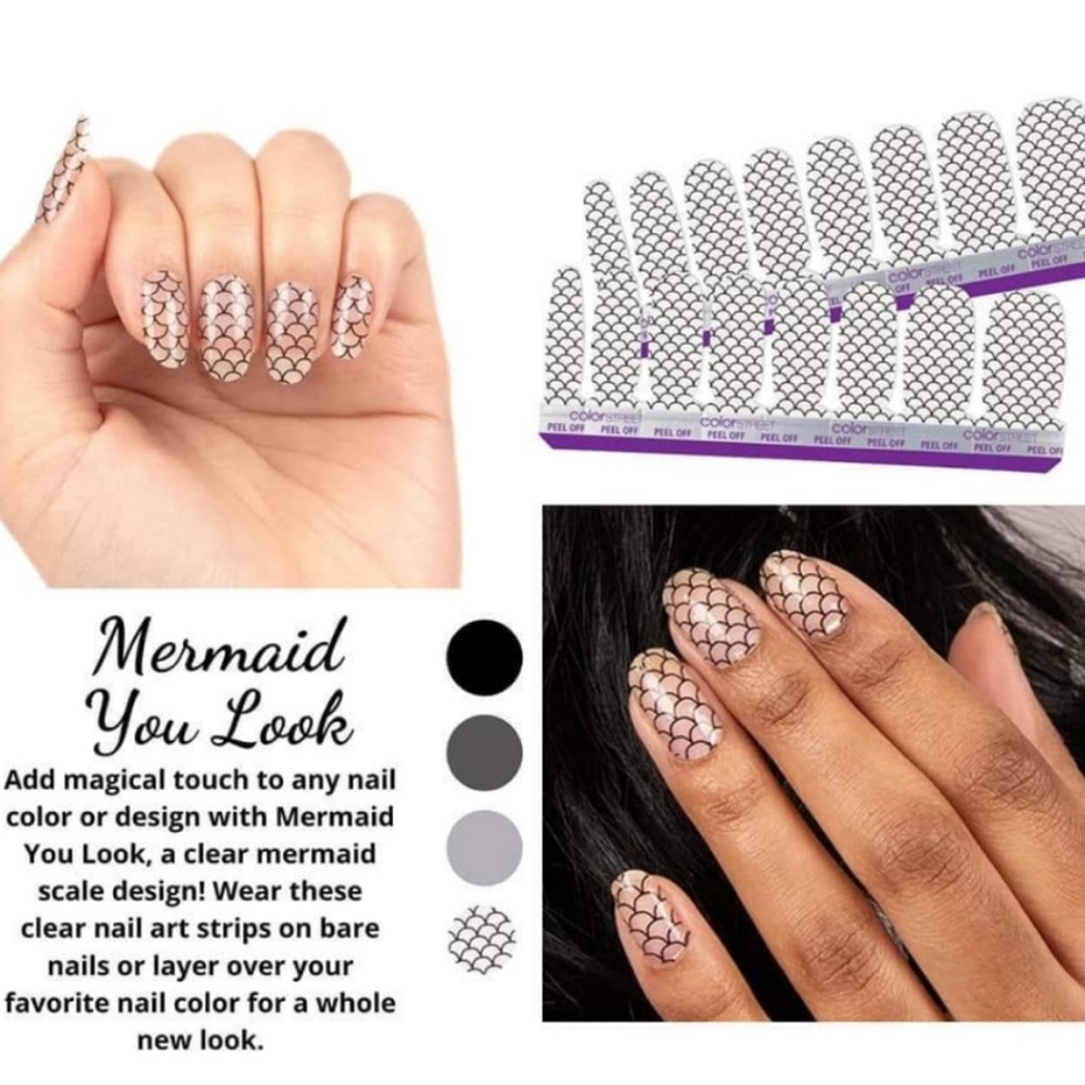 Color Street Mermaid You Look Press-On Nails - Black and White